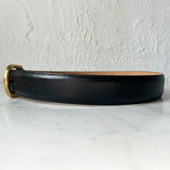 Lands' End Black Leather Belt 506 Solid Brass Buckle - Women's / Men's Size 30 - Picture 5 of 9